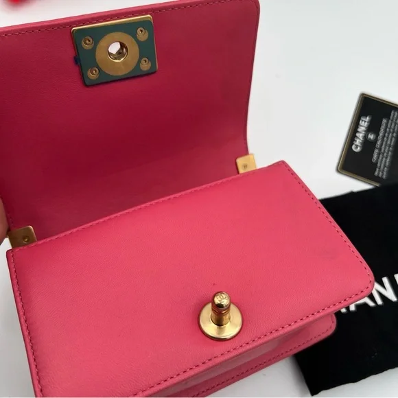 Chanel boy mini shoulder bag ❤️pink lambskin - Picture 6 of 11